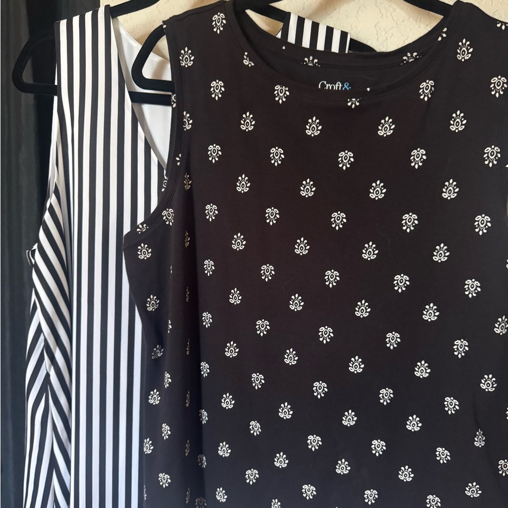 2 Black and White Pattern Tank Tops